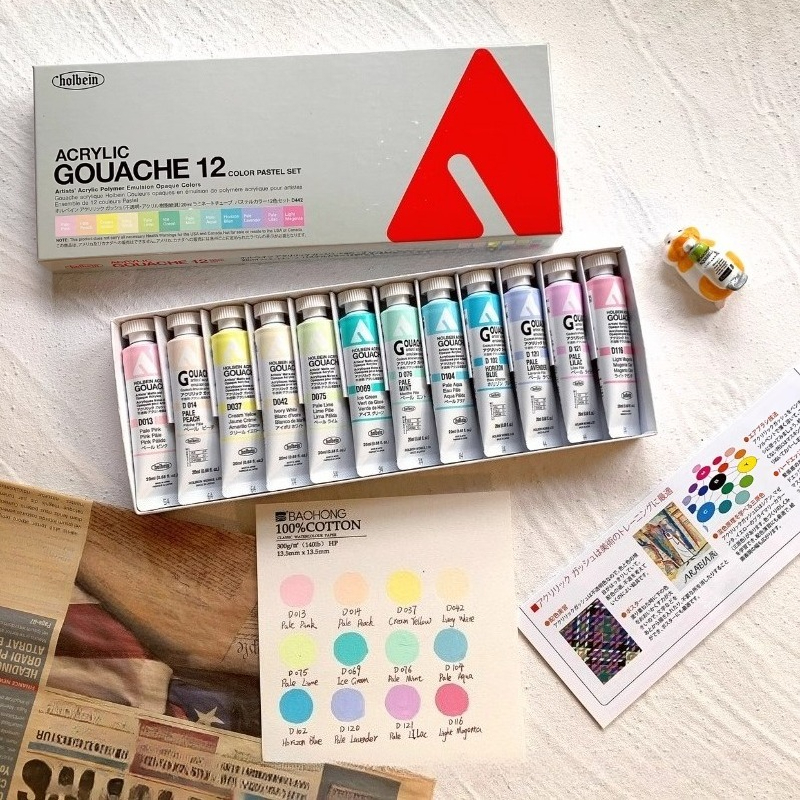 Gouache Paint Set - Holbein12 Color Opaque Acrylic Gouache Pigment