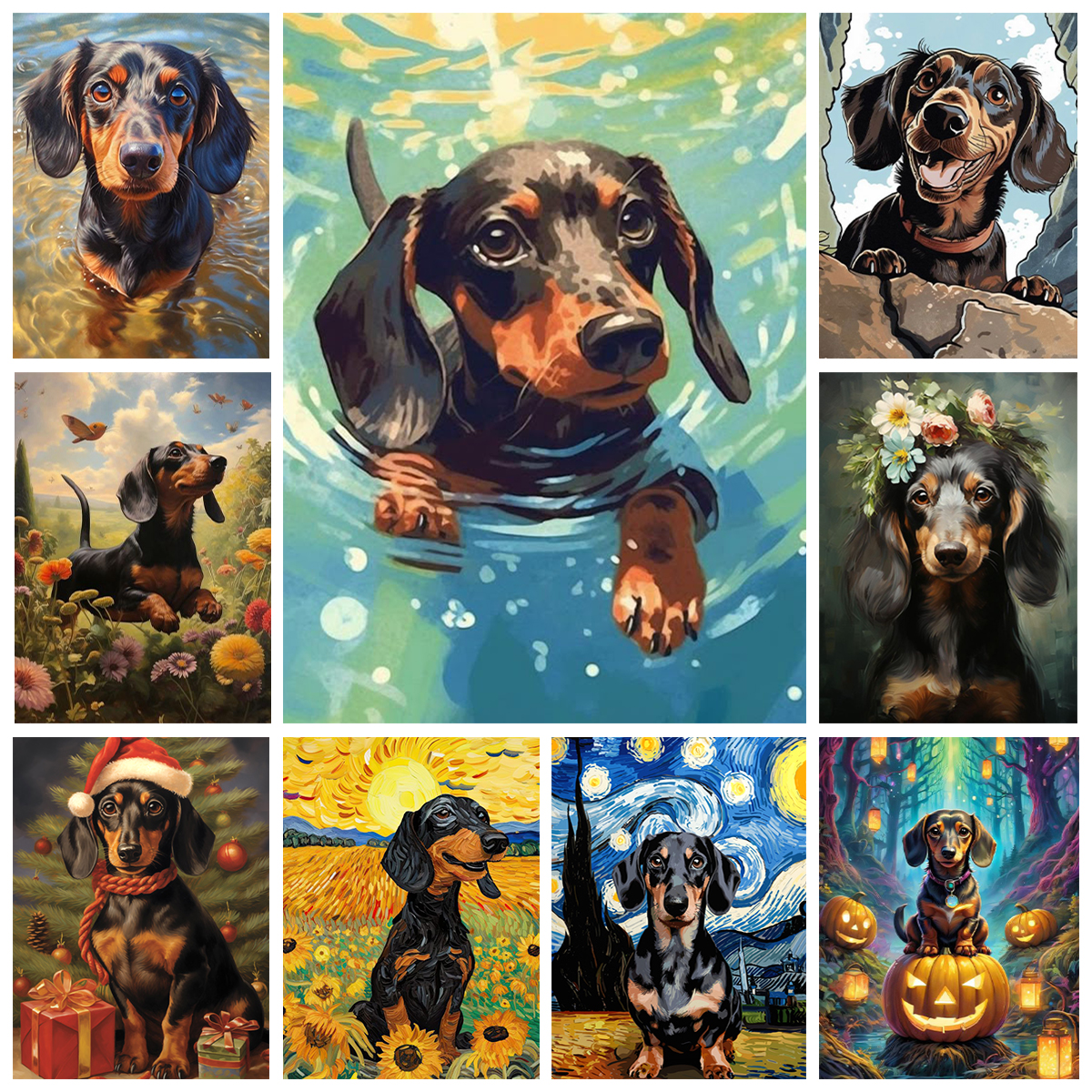 Art Craft Simple - Dachshund DIY Digital Oil Painting Colorful
