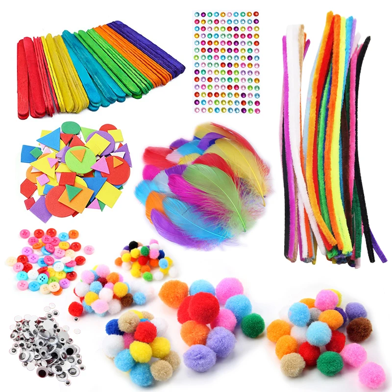 Art Craft Stick - Kids Creative Plush Stick Pompoms Rainbow