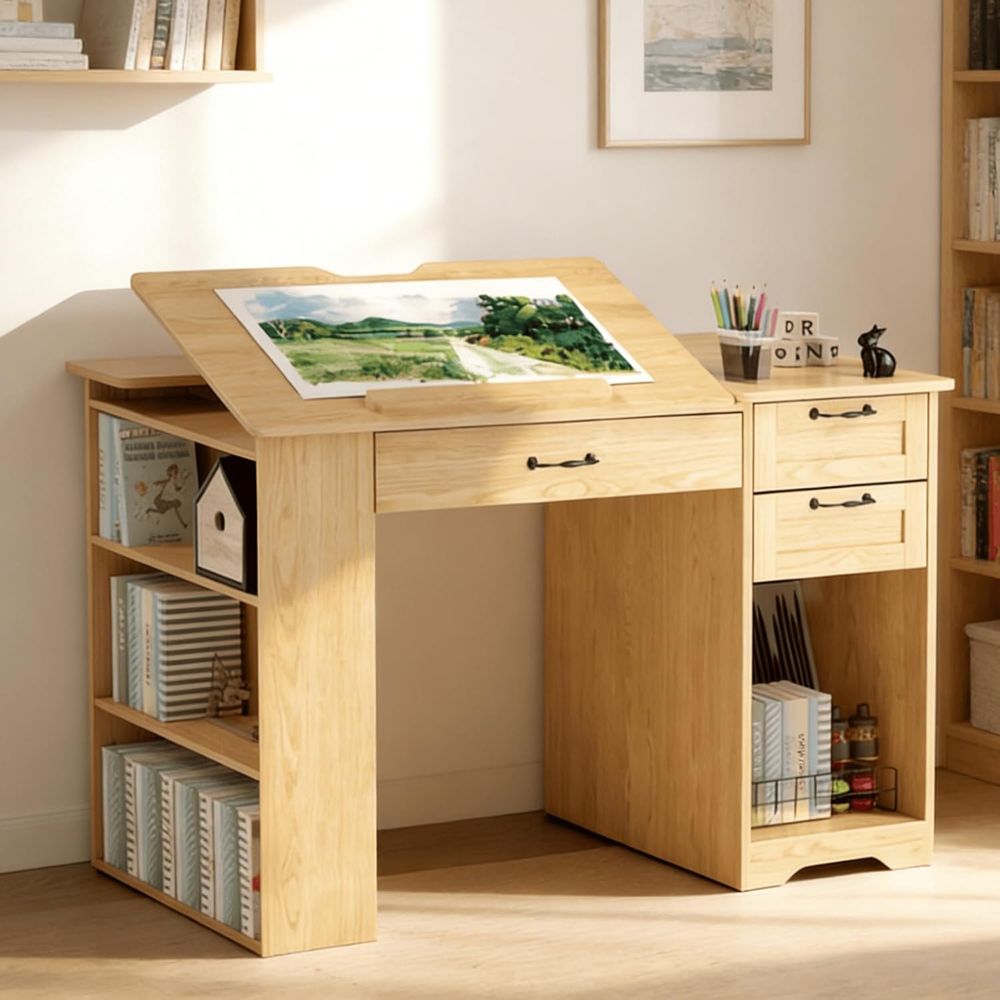 Art & Craft Teacher - Adjustable Desk with Storage, Open Shelves,