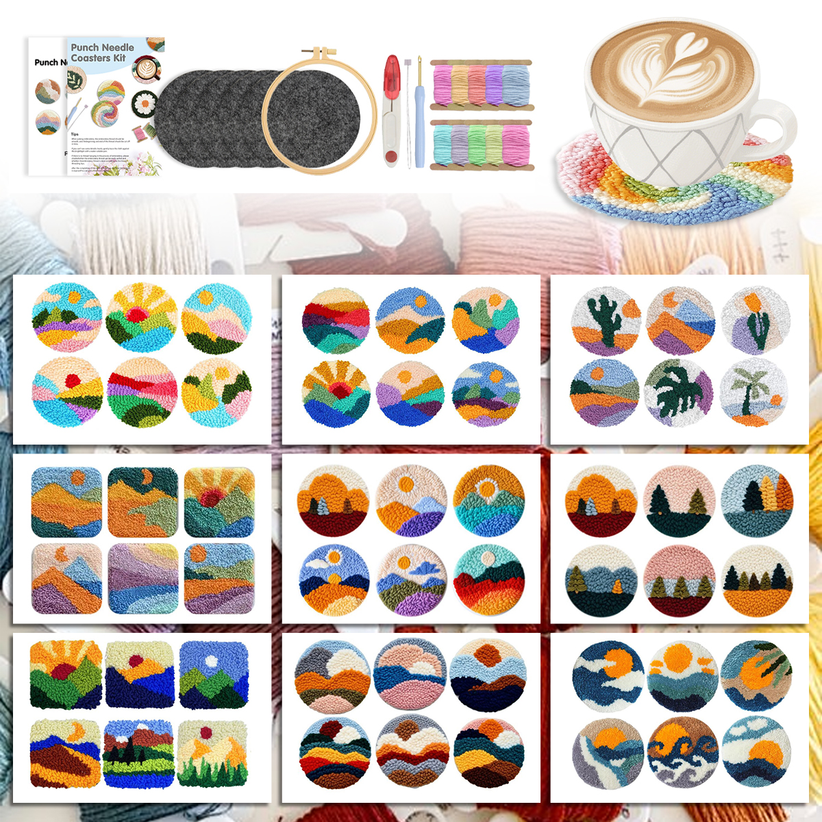 Art Craft Simple - Punch Needle Coaster Simple landscape pattern