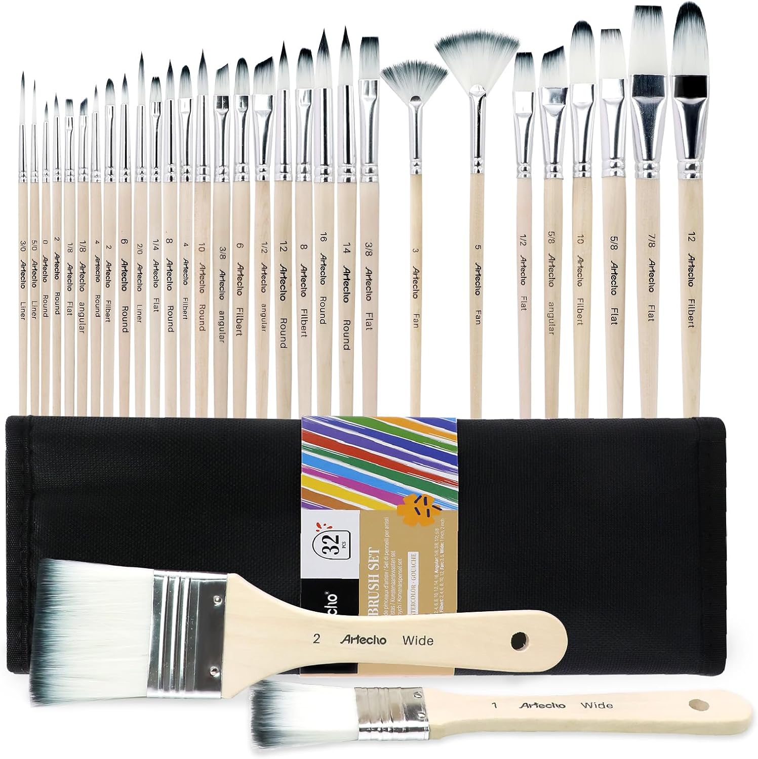Gouache Paint Set - 32 Pcs Acrylic Paint Brushes Set,