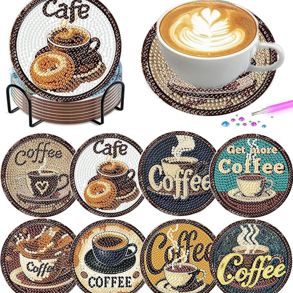 Art And Craft Photos - 8 pieces/set of diamond painted coaster