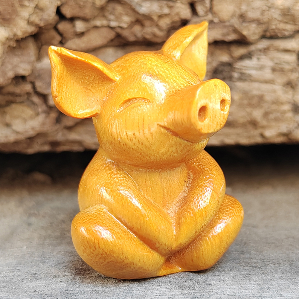 Art Craft Simple - Wooden Carved Cartoon Cute Lucky Pig