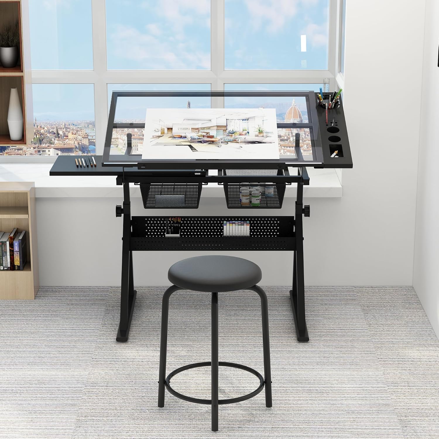 Art Craft And - Table w/Stool, Height Adjustable Drawing Table,
