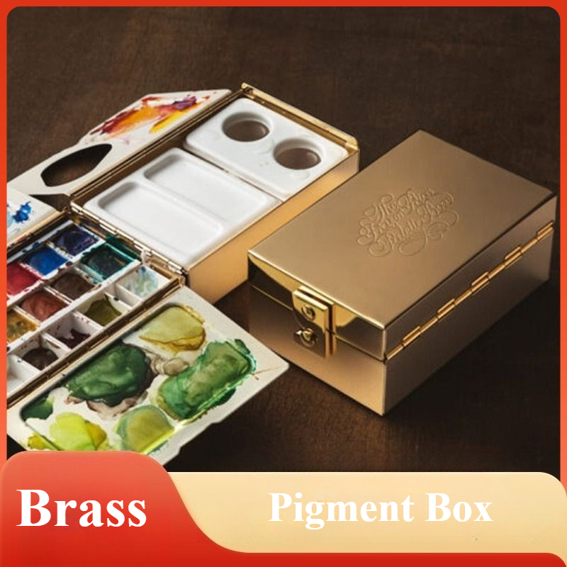 Gouache Paint Set - Multi-functional Travel Brass Electroplated Watercolor Box