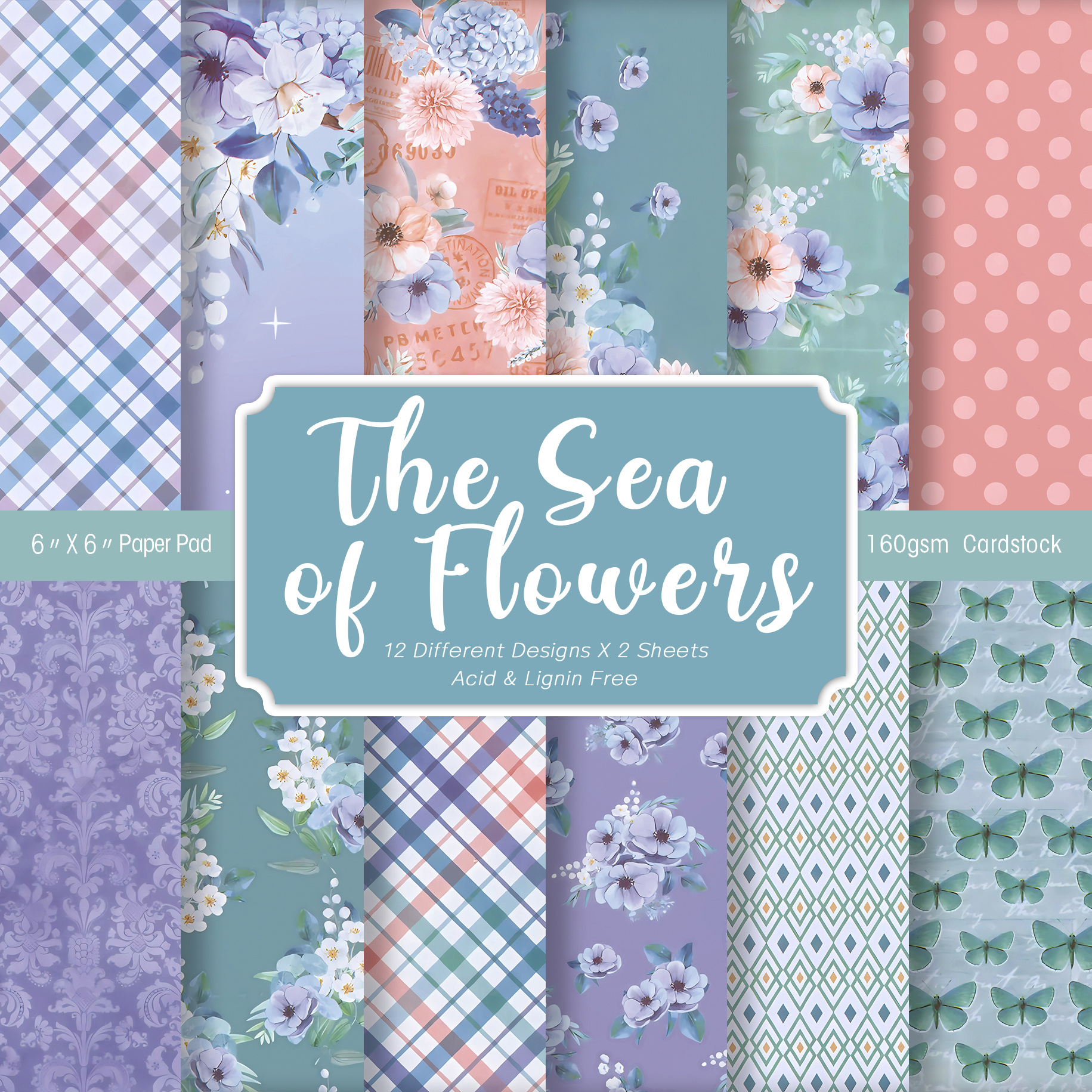 Art Craft In Paper - 24 Sheets Colored Floral Pattern Scrapbook