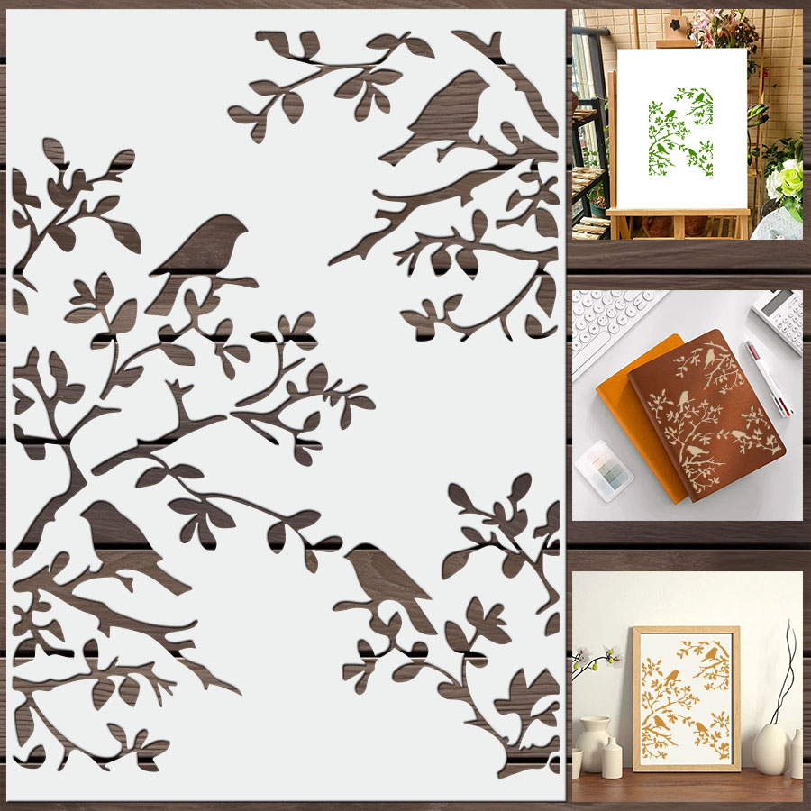 1pcs DIY Bird Branch Stencil f – обзор и цена Art Craft Template